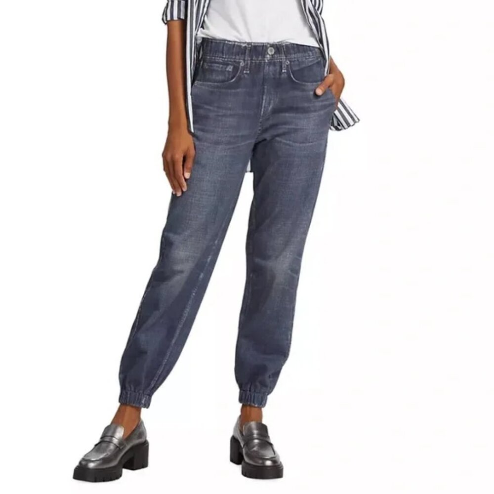 Rag & Bone Miramar jogger trompe l'oeil jeans screenprint blue Merest size S